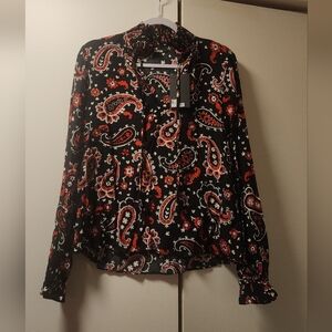 The Kooples Paisley Blouse Black Red XS FR 0 $215 NWT